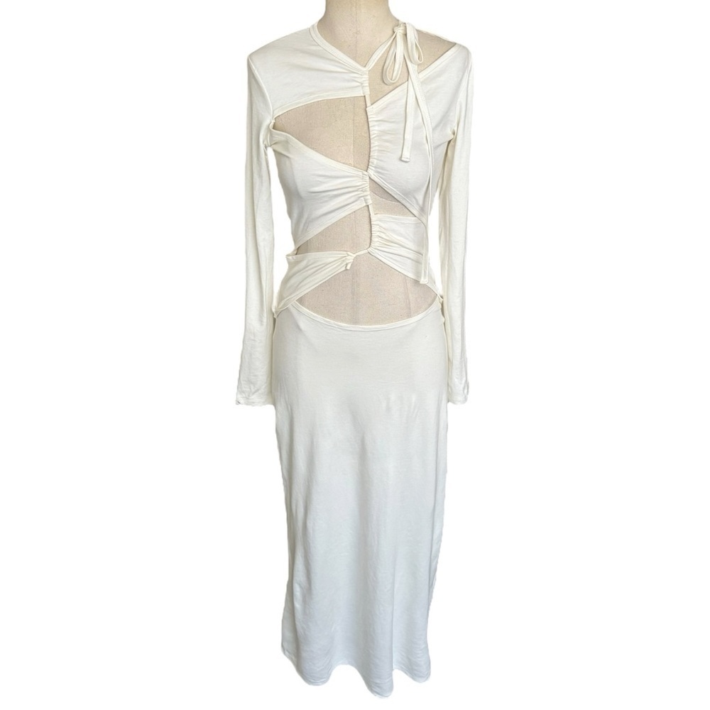 Nwt Sid Neigum Italian Knit Tension Cut Out Midi Dress In Cream Medium — image 4 of 8